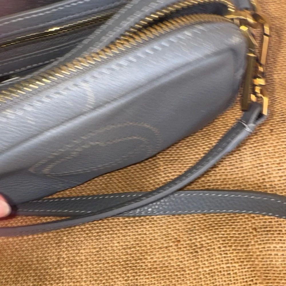 Etienne Aigner Gray Leather Crossbody Bag Purse Logo Camera Bag Stella Mini